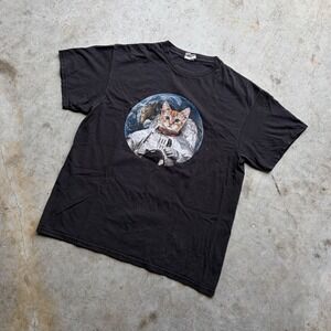Delta Pro Weight Astronaut Kitten Space Cat Graphic T-Shirt Black Mens Large